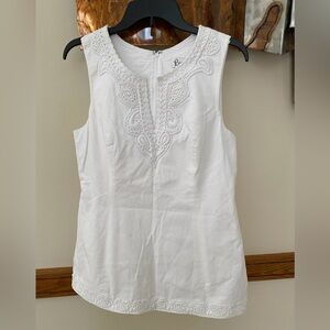 LILLY PULITZER Vintage White Duck Fitted Lined Tunic Embroidered Lace Trim EUC